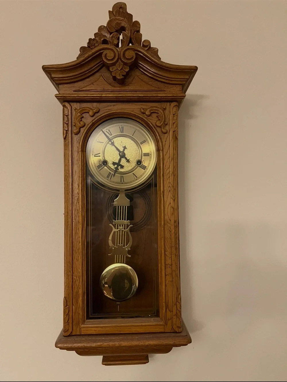 Classic Oak Wall Pendulum Clock - Brown